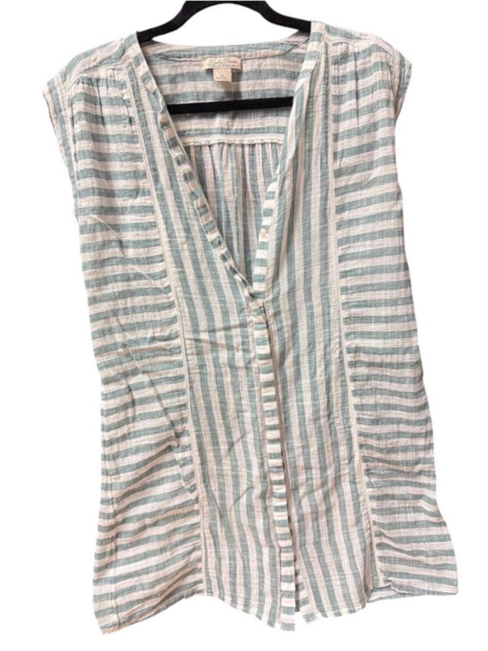 Lucky Brand Lightweight Striped Sleeveless Button-Front- Cream & Seafoam